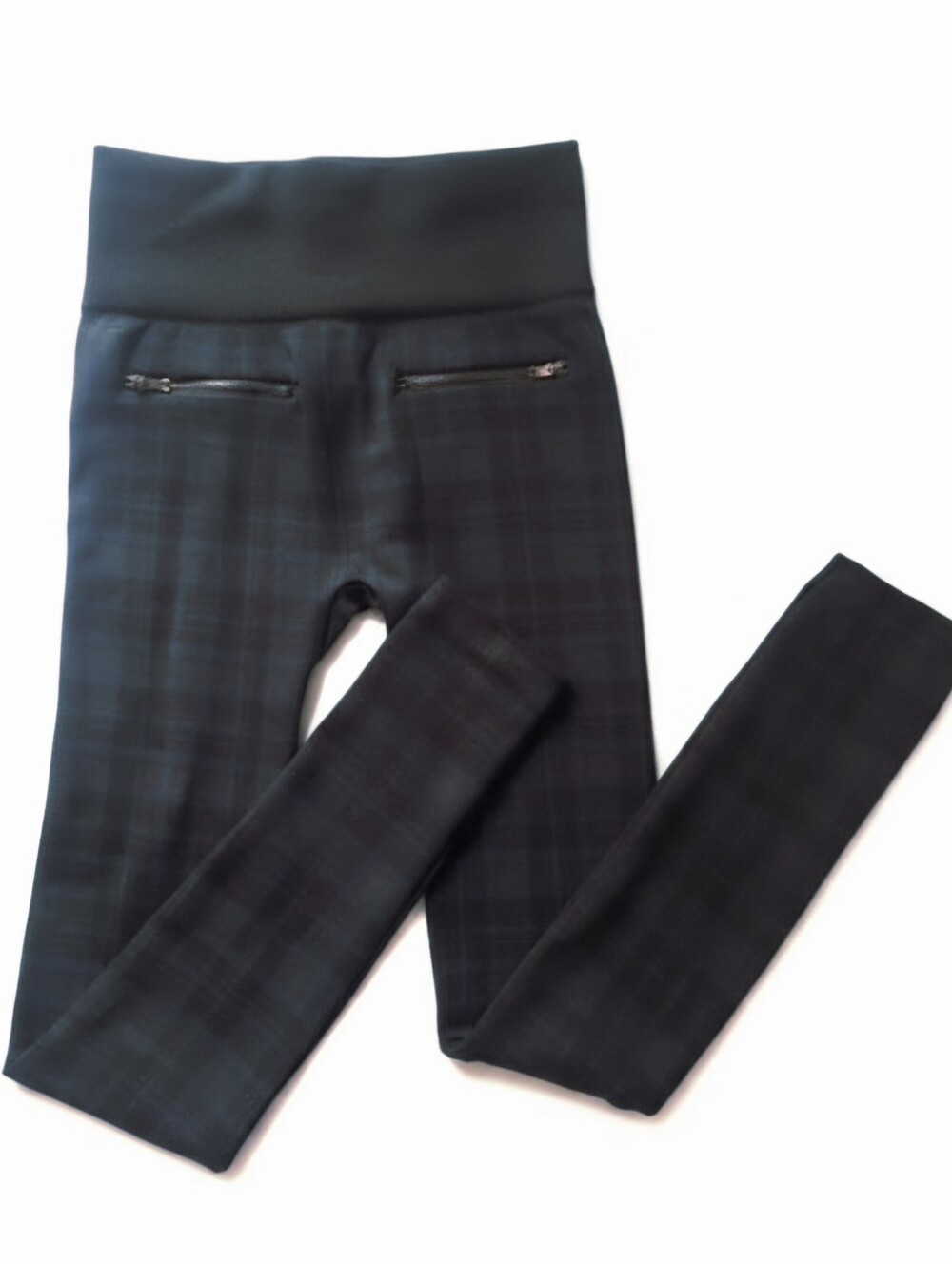 one 5 one Navy Black Plaid Ponte Leggings with Faux Front Zip Pockets Size S-M